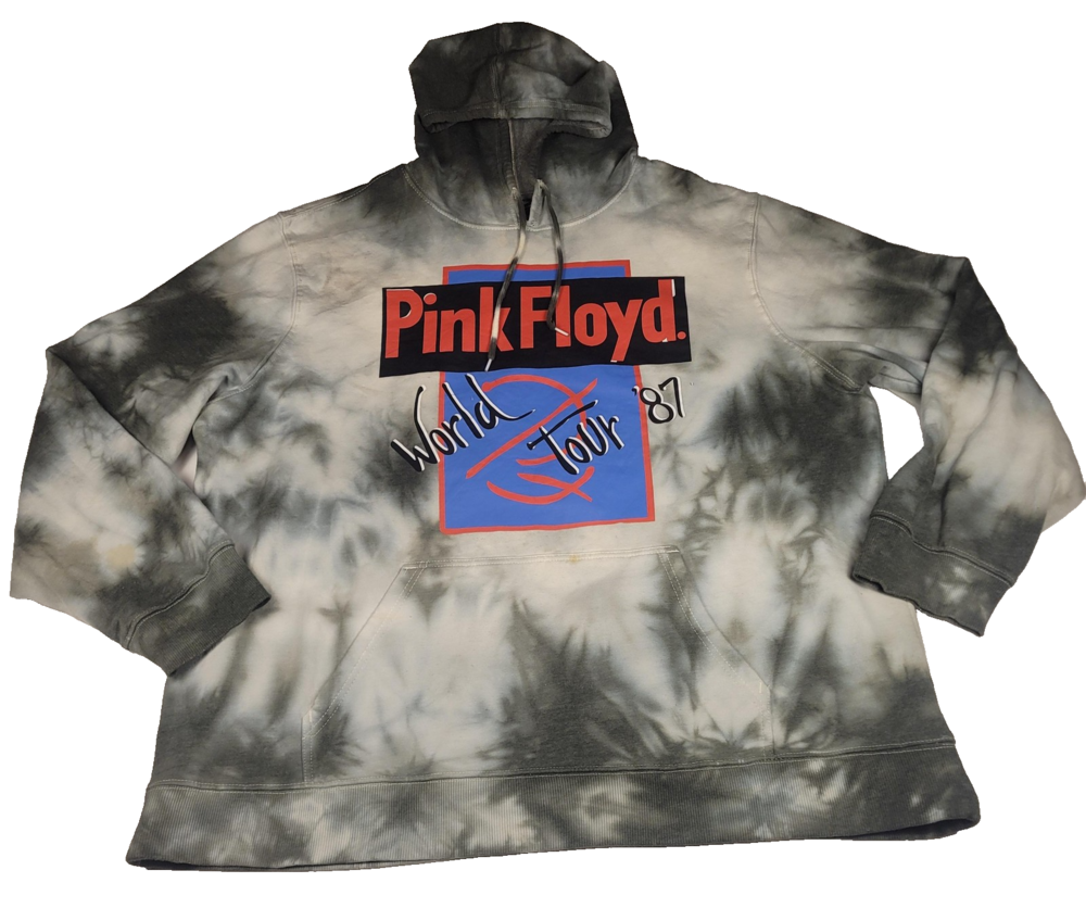 Pink Floyd Hoodie Mens 2XL Gray Tie Dye World Tour '87 Pullover Fleece Graphic
